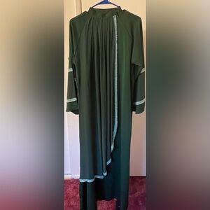 Elegant Green Abaya with Embellished Blue Trim